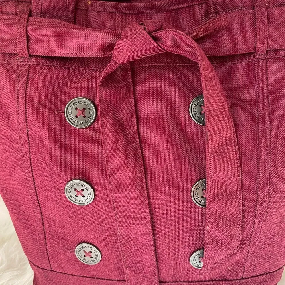 OGIO burgundy canvas large laptop tote with decorative belt fully padded